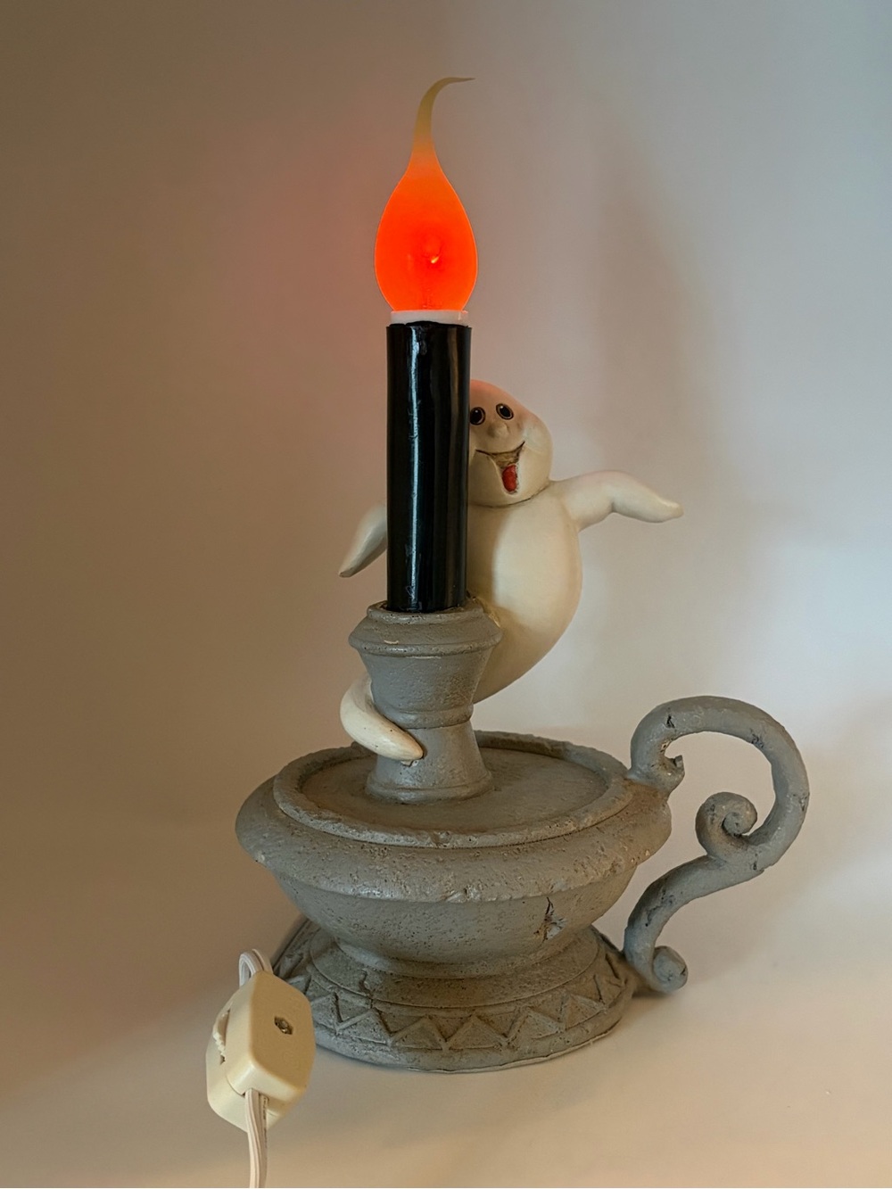Vintage 1990s Halloween Happy Ghost Candelabra Light Up Lamp Electric Flickering